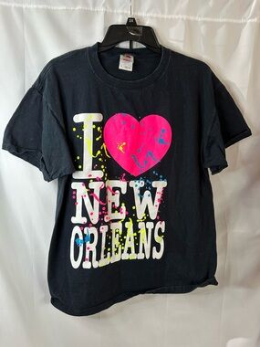 Fruit of the Loom Black vintage I ♥ New Orleans Graphic Tee with Neon Pink Heart